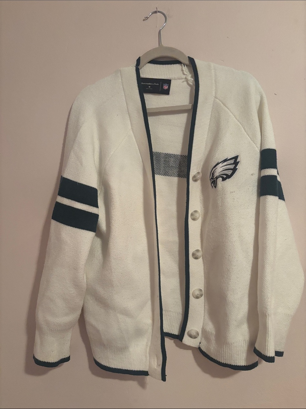 Philadelphia Eagles Abercrombie & Fitch White Knit Bomber Cardigan